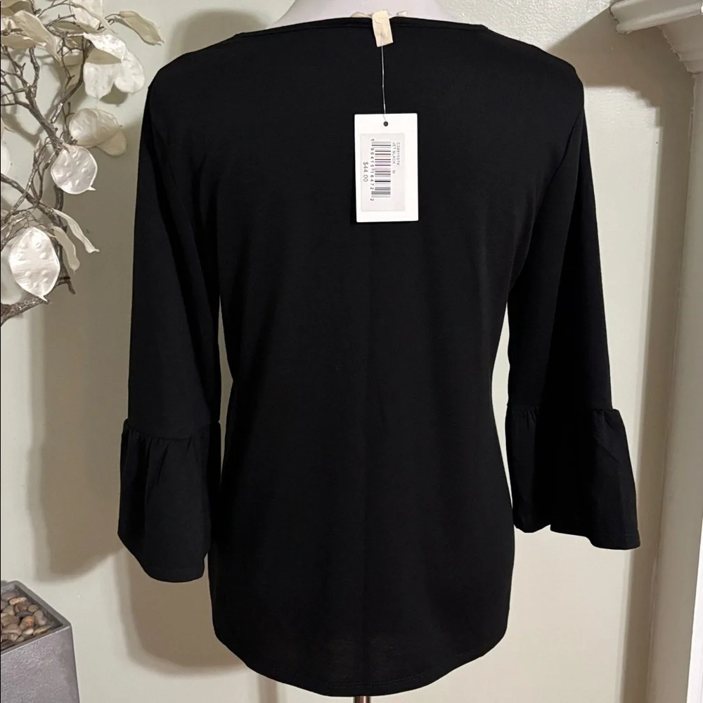 Como Blu Chic V Neck Black and White Blouse Women's